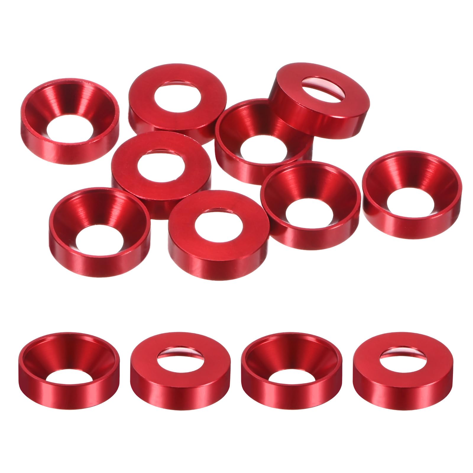 M METERXITY 10-Pack M8 Countersunk Finish Washers, Hole Dia 0.31"/8mm Alloy Aluminum Finish Cup Washer Screw Head Gasket for Industrial/Screw RC/Car/Motorcycle/Mechanical Parts [Red]