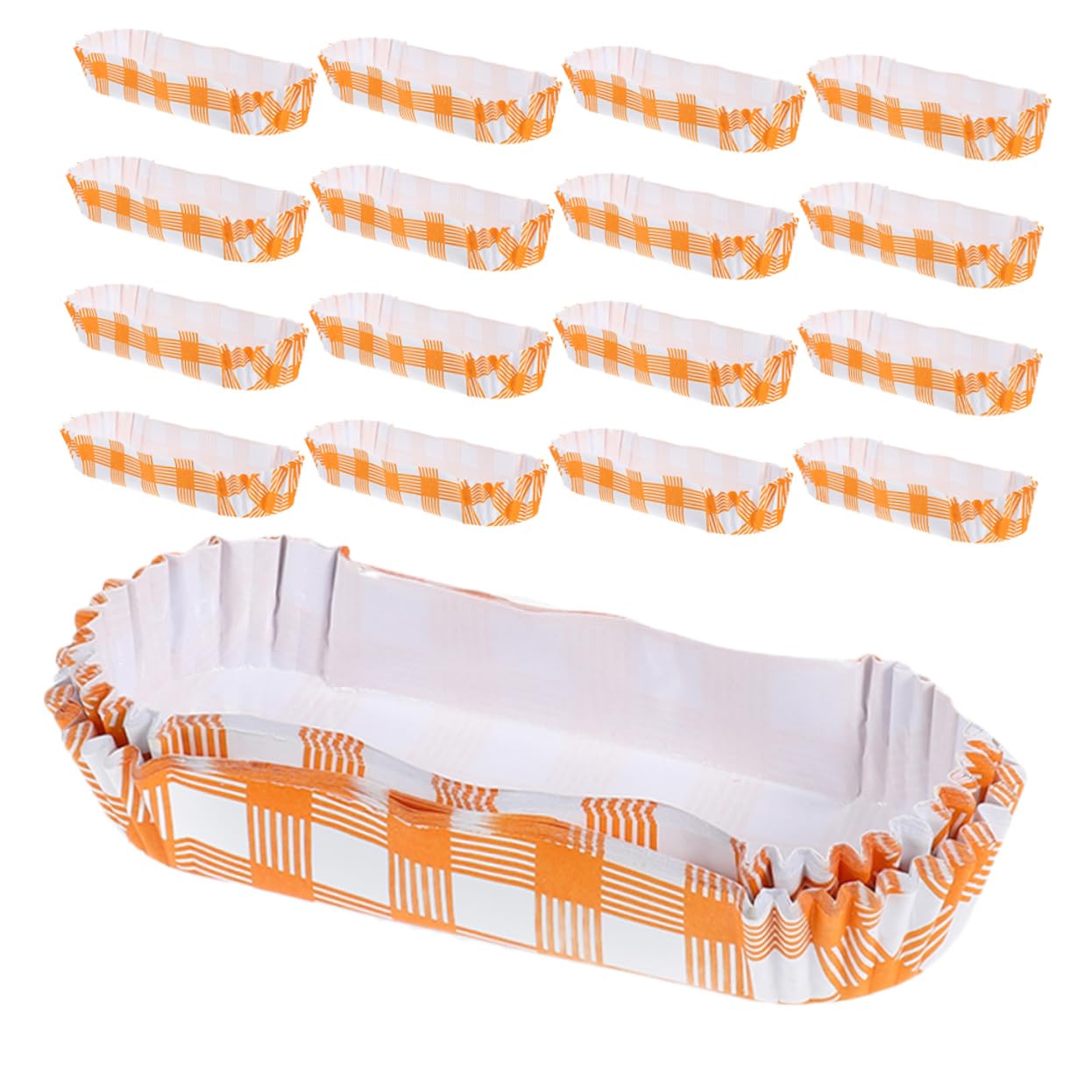 FUNOMOCYA 50Pcs Creative Orange Stripe Paper Boat Bowls Grease Hot Dog Holders Cake Trays for Weddings and Dates Nonstick Design for Easy Serving