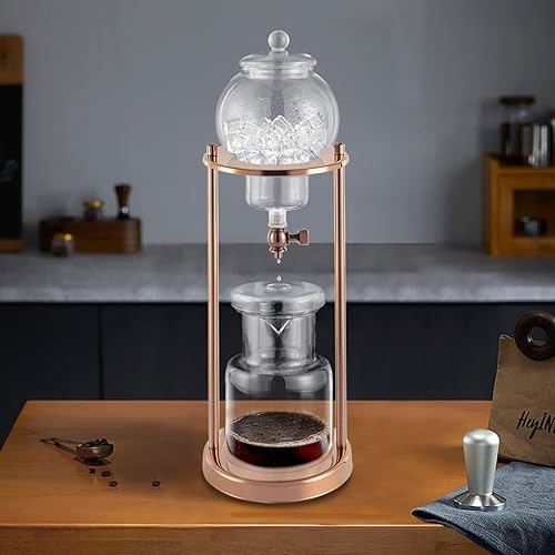 Miniatura 4 de Cafetera de lujo con gotero de acero inoxidable y vidrio de borosilicato, para el hogar, cafeterías, cafeterías, oficinas, 20.3 fl oz, color dorado