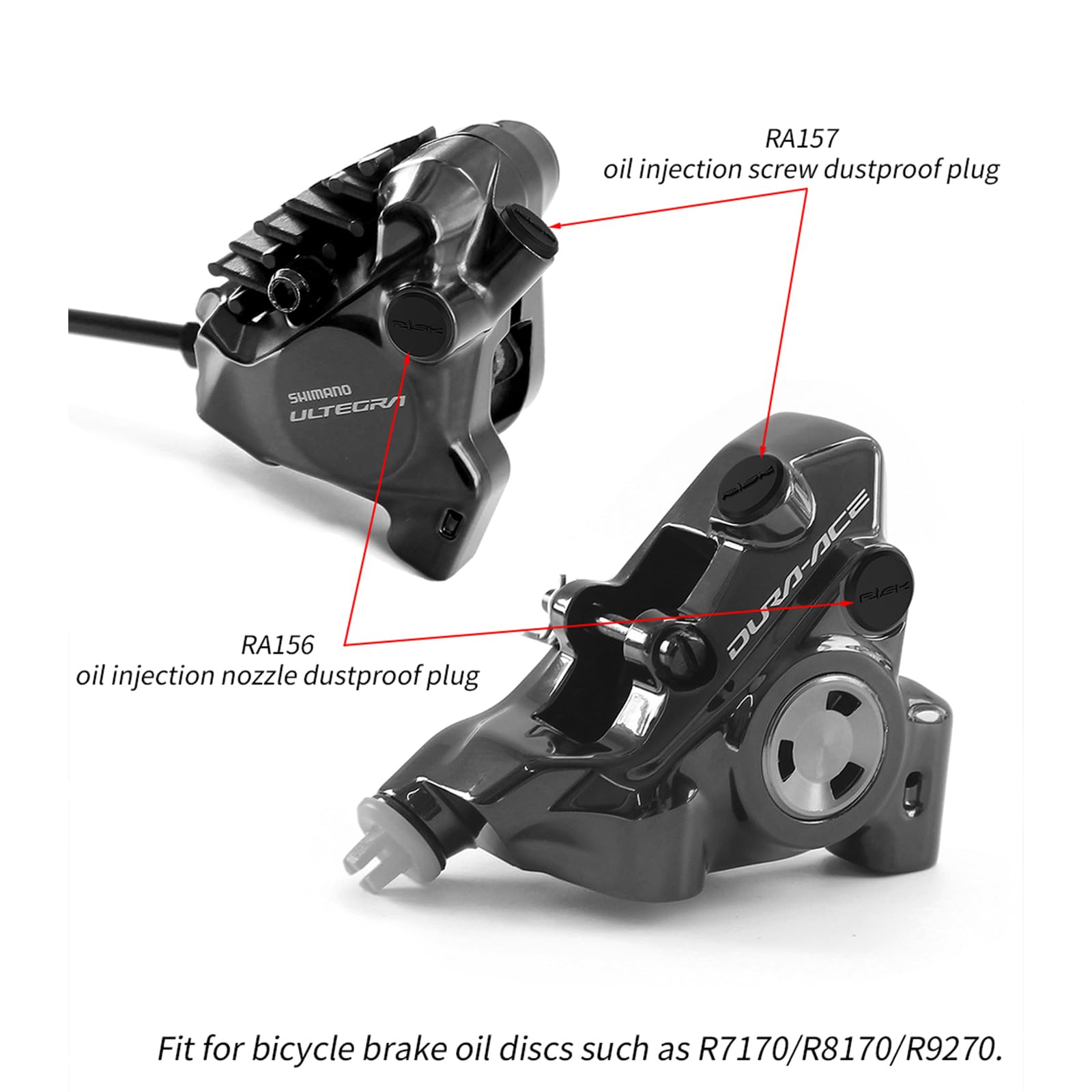 Bleed Oil Port Dust Plugs + Bleed Screw Rubber Caps for Shimano 105 Ultegra Dura-Ace Hydraulic Disc Brake Calipers, Silicone Dust & Water Protection Caps for Brake Bleed Ports and Nipples — view 2