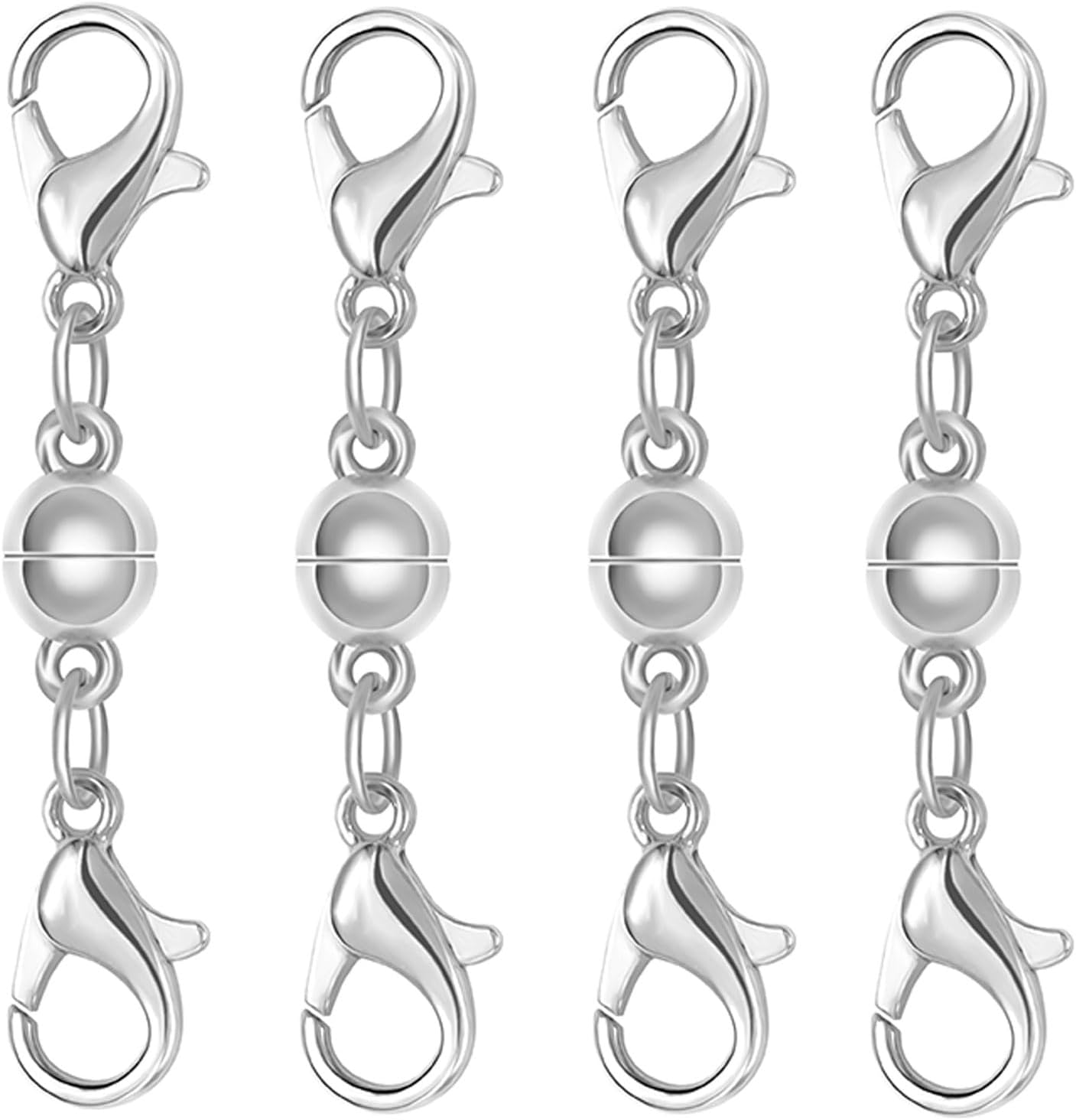 Magnetic Necklace Clasps and Closures, S925 Sterling Silver Magnetic Clasp Converter, Double Lobster Clasp Design (4pcs Silver)