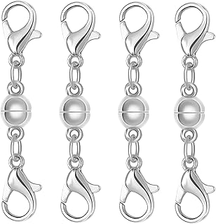 Magnetic Necklace Clasps and Closures, S925 Sterling Silver Magnetic Clasp Converter, Double Lobster Clasp Design (4pcs Silver)