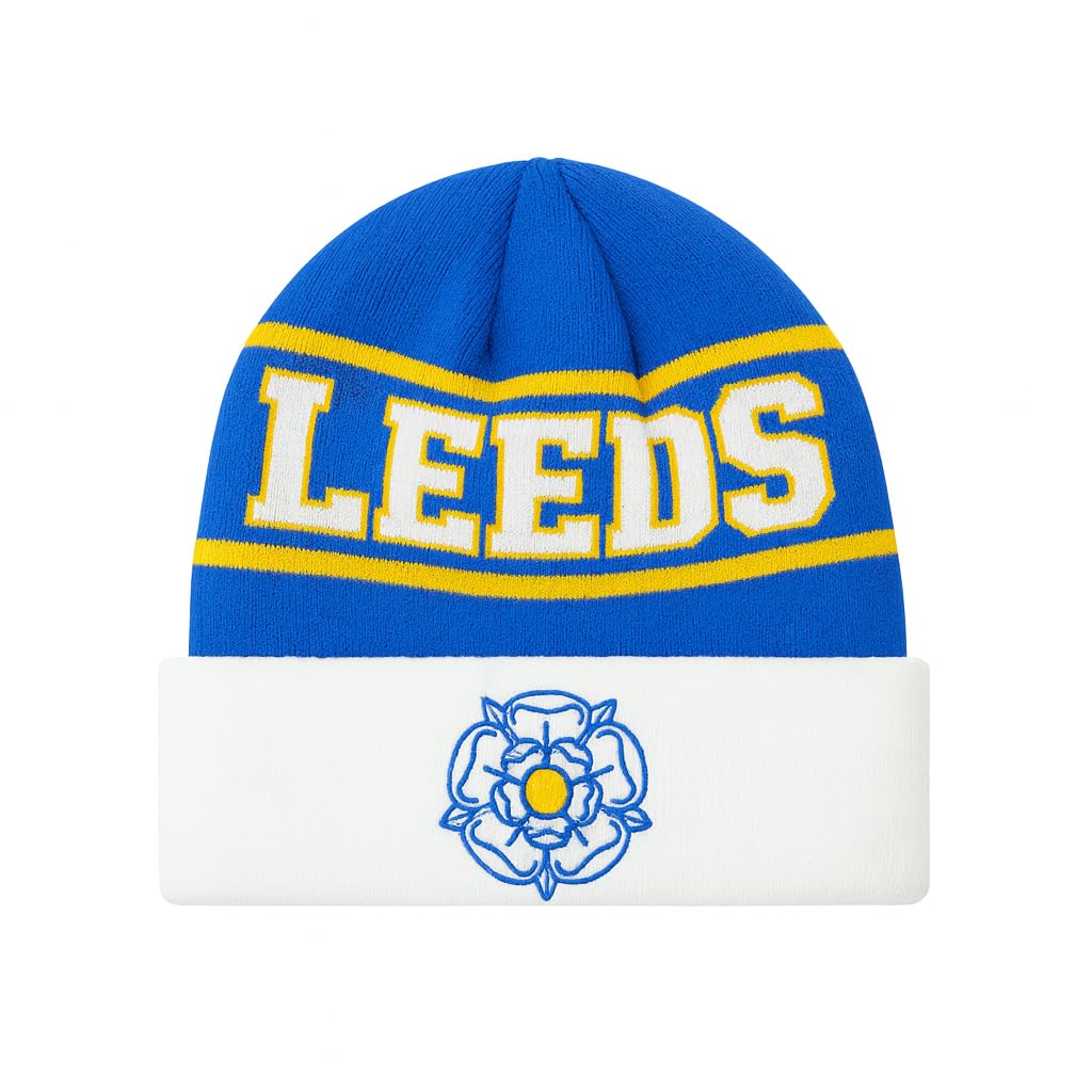 Beyond Happy Unisex Beanie Hat Leeds Bobble Hat – 100% Acrylic, Heavy Duty Ski Hat With Yorkshire Rose Emboidery, 'Pride Of Yorkshire' - Leeds Football Accessory (Uk, Alpha, One Size, )