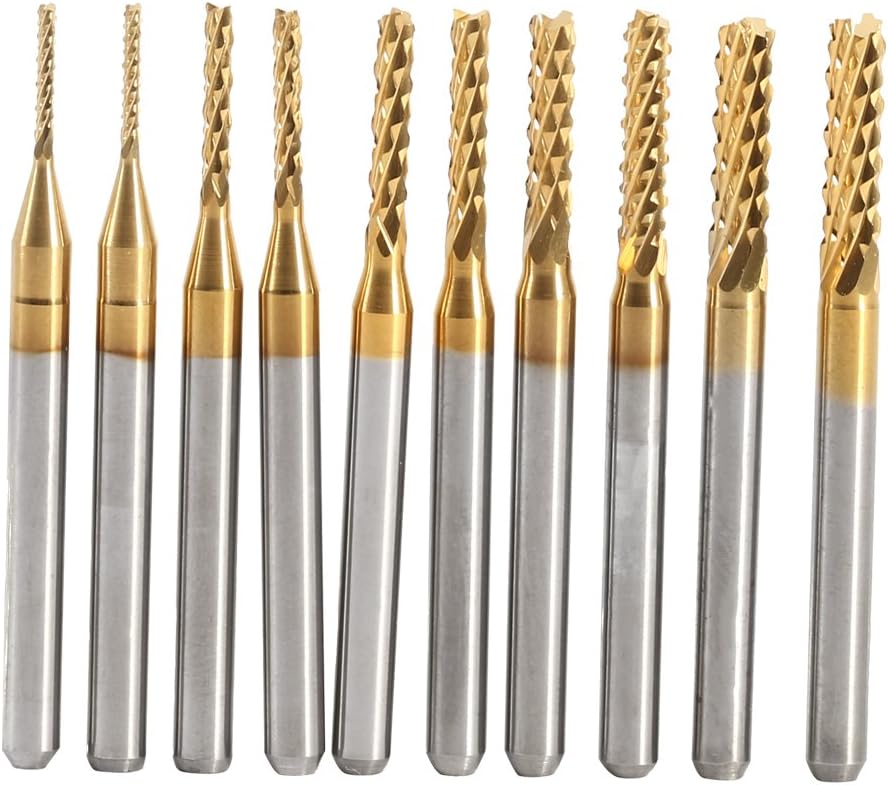 10pcs End Mill Cutter Set Titanium Coated End Mill Cemented Carbide CNC Rotary Burr Milling Cutters Tools 1-3mm