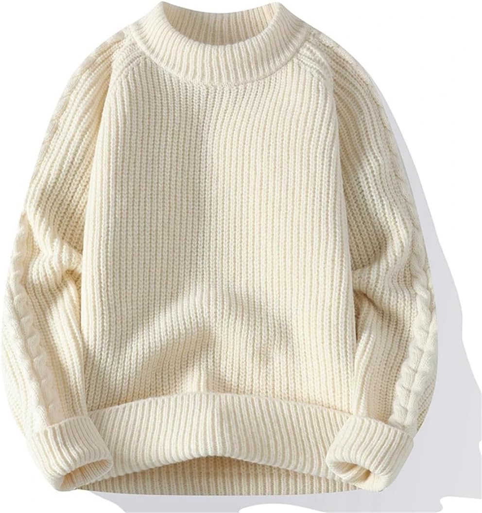 Men Autumn Winter Sweater Solid Color Knitted Pullovers O Neck Loose Knit Sweater Warm Pullovers Tops