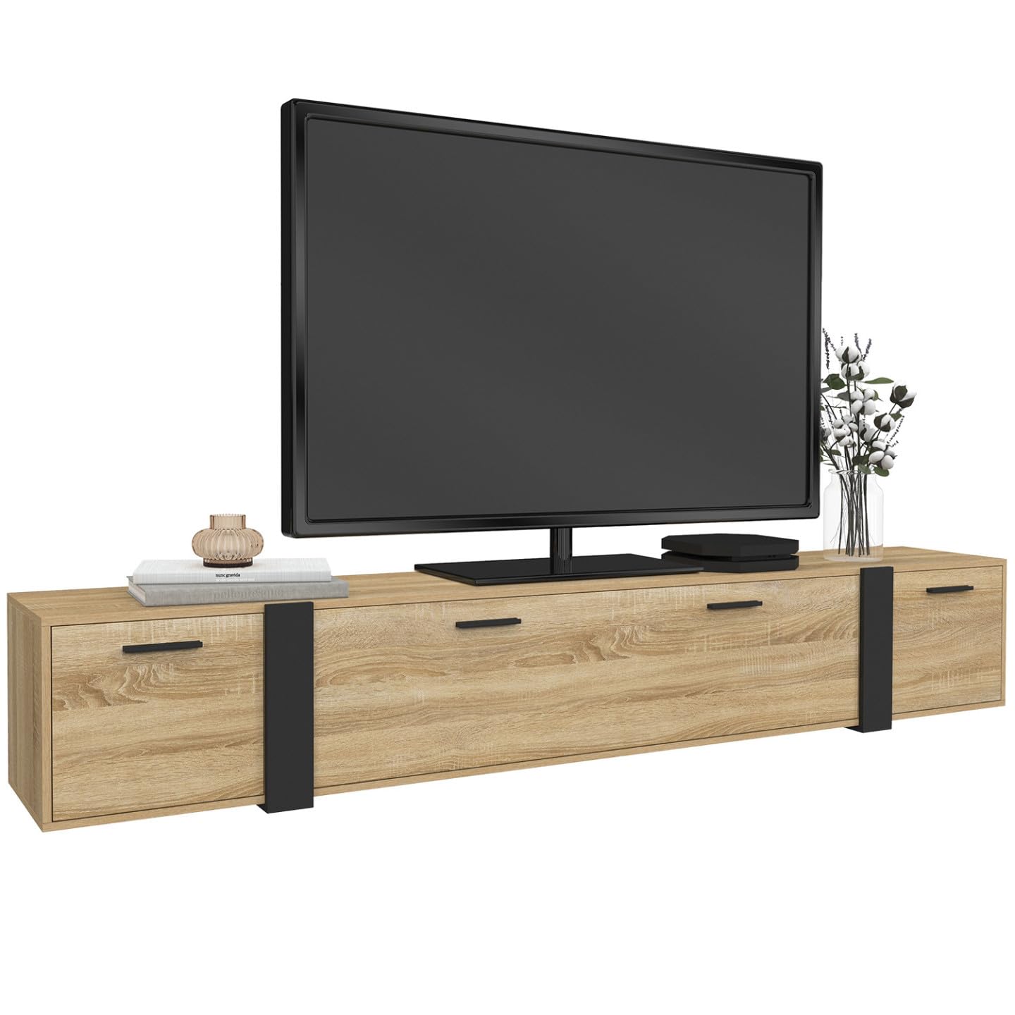 IDMarket - Meuble TV 180 cm Suspendu Phoenix 3 Portes Design Industriel