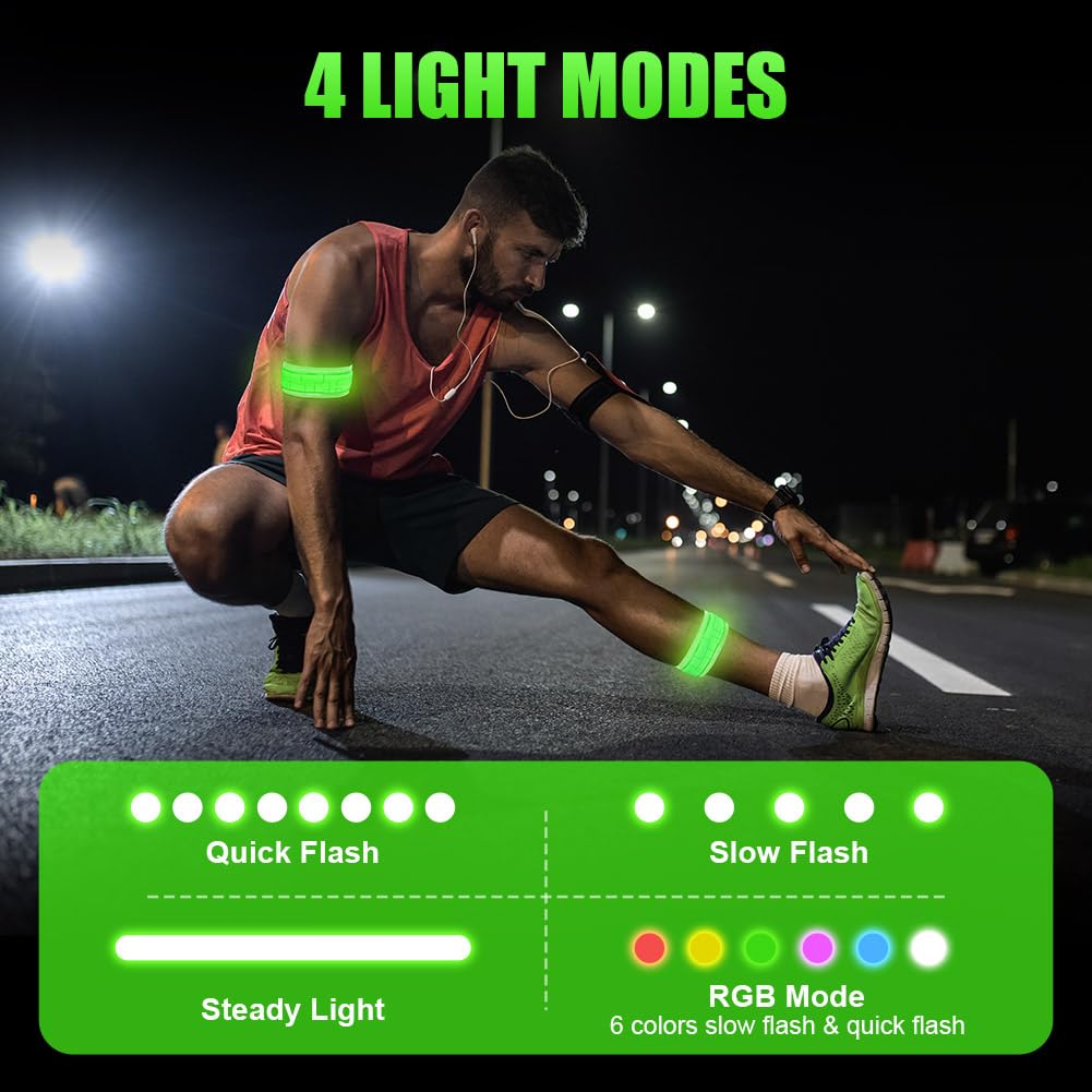 flintronic Bande Catarifrangenti, LED Bracciale, Braccialetto Riflettente LED, Braccialetto Ricaricabile USB, Racciale Catarifrangent, Fascia per Braccio Ricaricabile per Bici Jogging