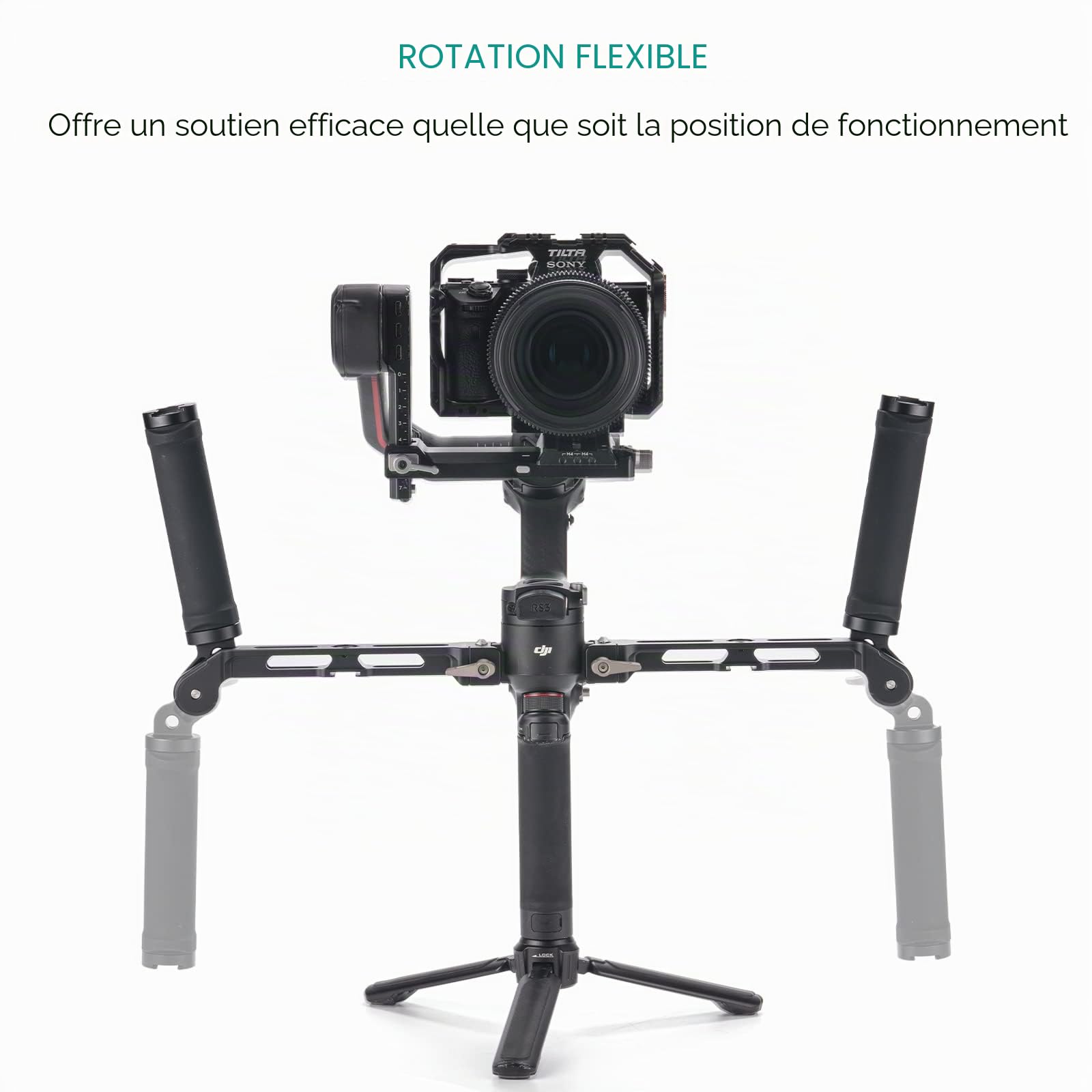 Tilta Support de Poignée Double Compatible avec DJI RS5/RS4 Pro/RS4/RS3 Pro/RS3/RS2/RSC2 Gimbal, Poignée Ajustable avec Points de Fixation 1/4"-20 Cold Shoe TGA-DHB2