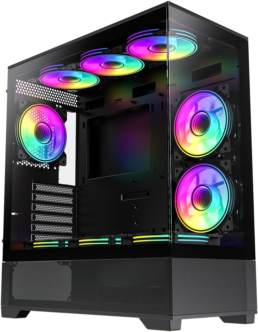 GAMEMAX Vista AB Black Mid-Tower ATX Computer Case w/6 x 120mm ARGB Fans (2 x MB Side 3 x PSU Top Cover 1 x Rear) Pre-Installed