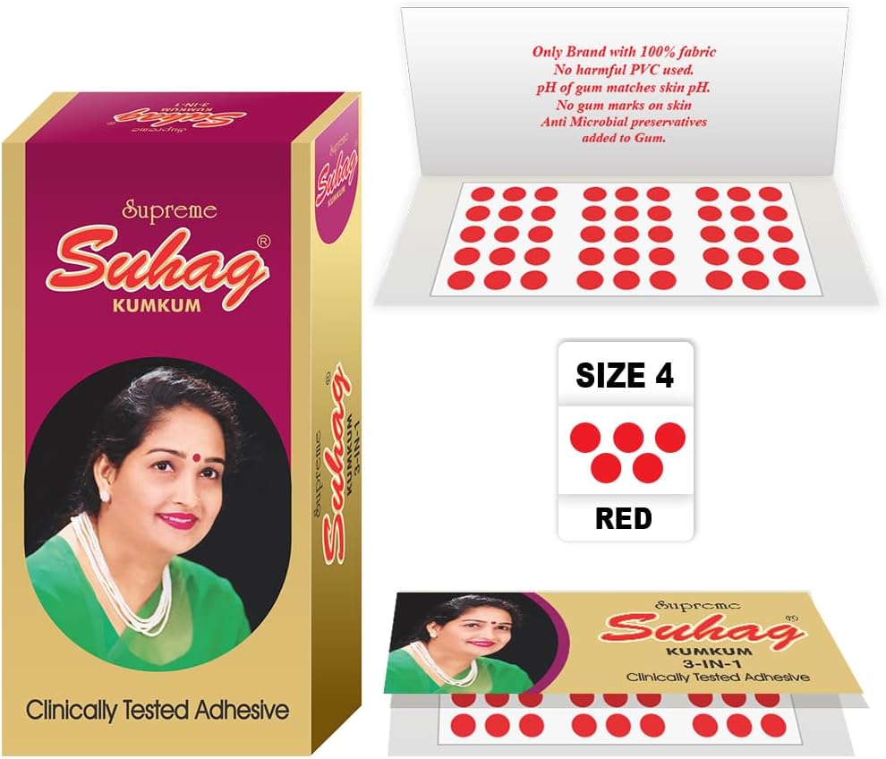 Suhag Kumkum Forehead Red Bindi Box of 15 Flaps Bindis (Size-04,Dia-8mm)