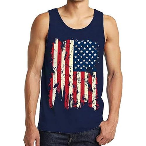 Idgreatim Men's Casual American Flag Print Sleeveless Tank Tops Muscle Patriotic Tees