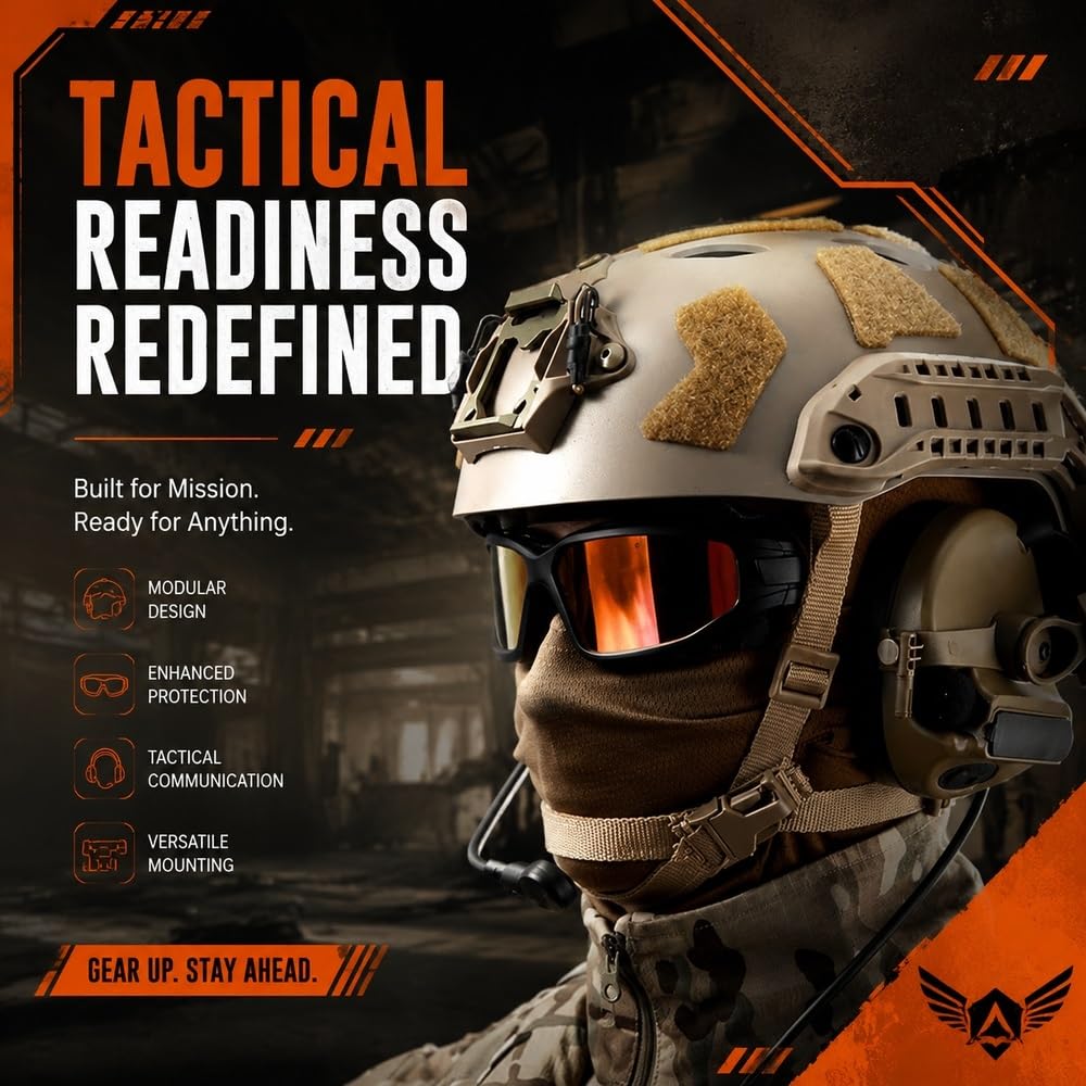 Taktisches Outdoor-Helmset mit Schutzbrille, Ohrenschützer und Sturmhaube | Komplettes, verstellbares taktisches Ausrüstungsset for Outdoor-Sportarten, Cosplay und Training