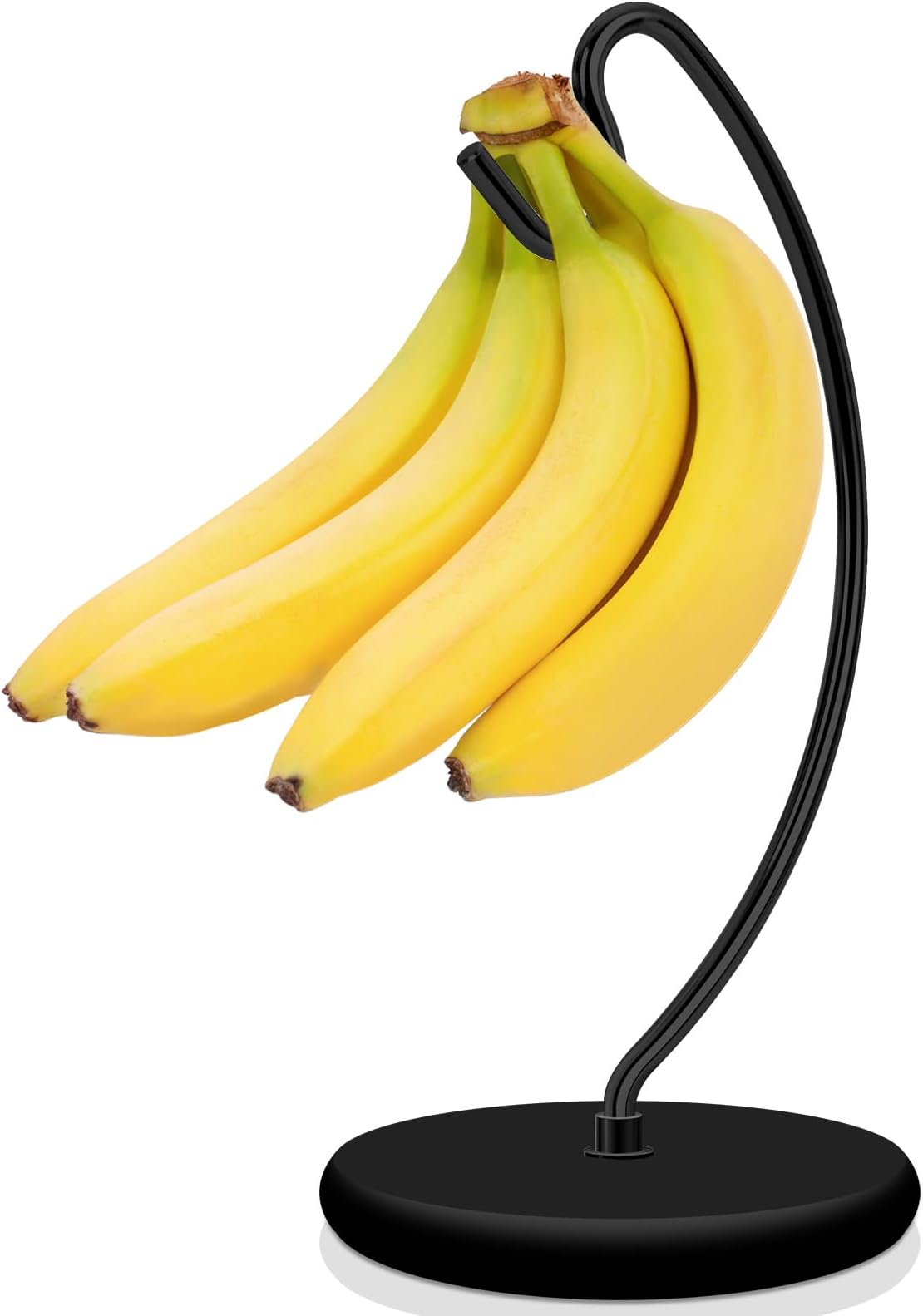 Banana Holder Stand - Patented Modern Banana Hanger with Wood Base Stainless Steel Banana Tree Hook Rack for Kitchen Countertop (Full Black)