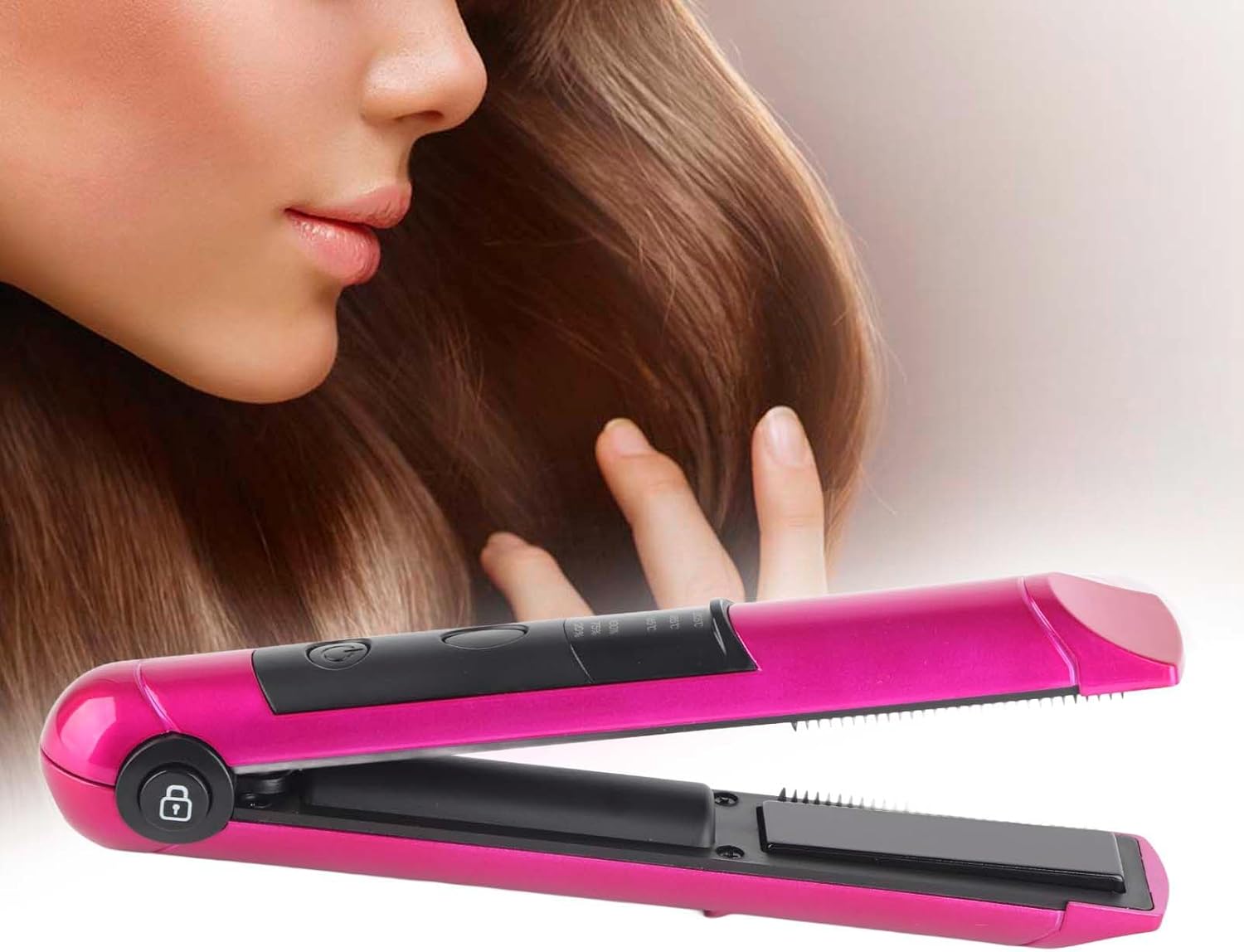 USB Rechargeable Multifunctional Mini Hair Straightener Curler Hair Styling Tool Rose Red Portable Travel Friendly 3 Temperature Settings for Women Girls Salon Quality Styling