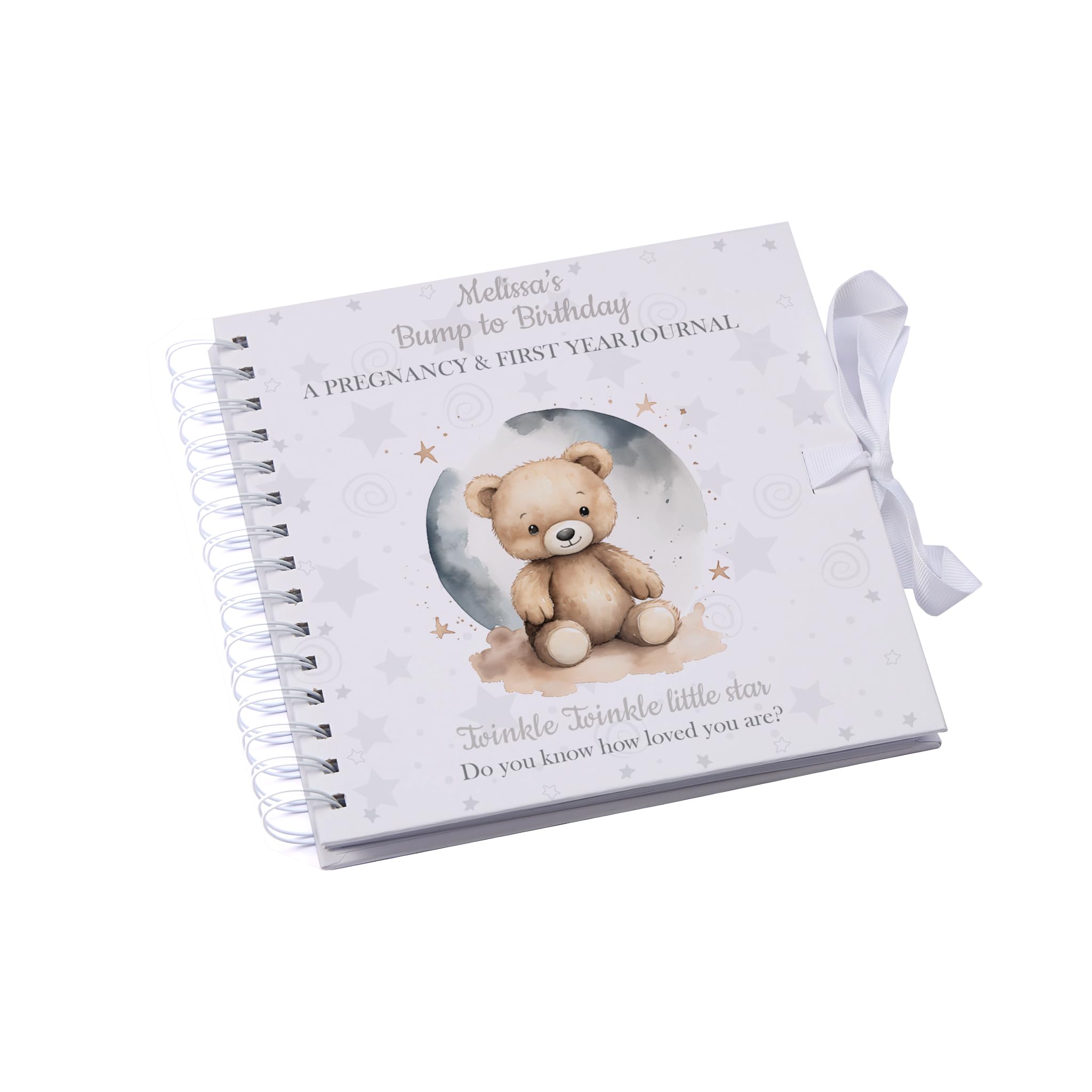 Personalised Pregnancy Journal and First Year Baby Keepsake Record Book With Teddy
