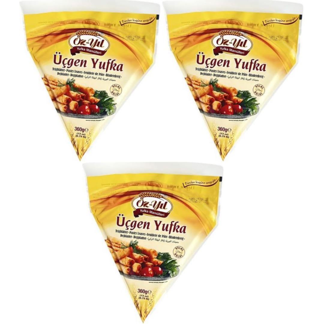 Öz-Yìl Teigblätter dreieckig Täglich frischer Teig - Frisches Gebäck, Teigblätter Filoteig 360 Gramm x 3 Packungen mit Pufai Grocery