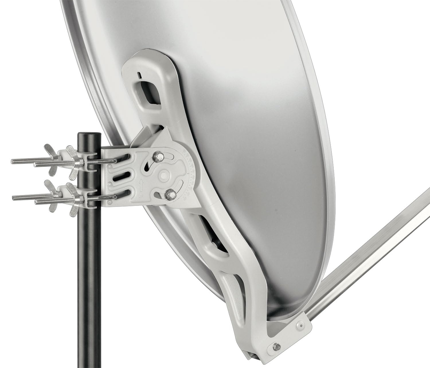 SCHWAIGER Antena parabólica I Ø 80 cm de aluminio Offset Antena en gris claro I Multifeed adecuado & resistente a la intemperie I Cuenco de satélite con brazo LNB y soporte de mástil I Potencia de