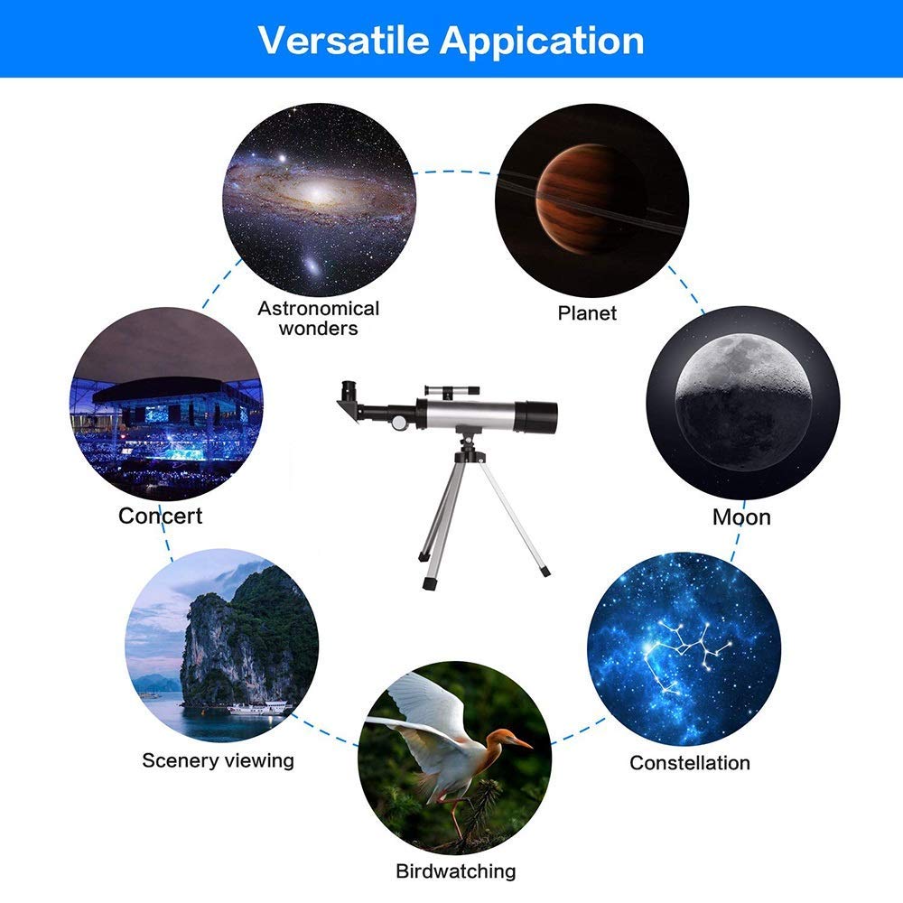 teleskop, Teleskop astronomiczny, apertura 50 mm, ogniskowa 360, refraktor 90X z regulowanym statywem