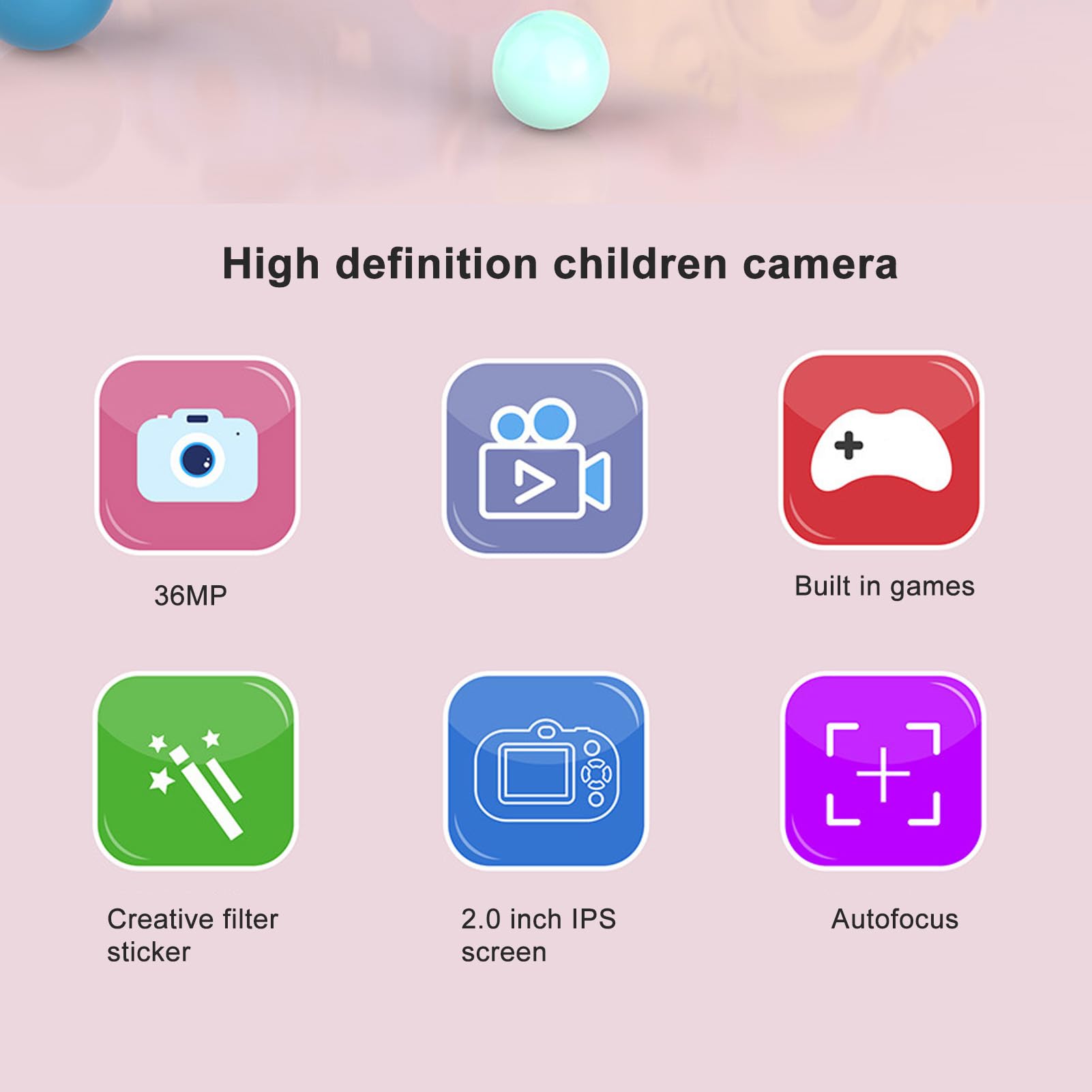 Aparat Dziecięcy, 2,7 K 36 MP 2-calowy HD IPS Autofokus 600 MAh Przenośna Kamera Cyfrowy Aparat Fotograficzny, z Paskiem na ramię, na Urodziny Festiwal Boże Narodzenie Dzieci