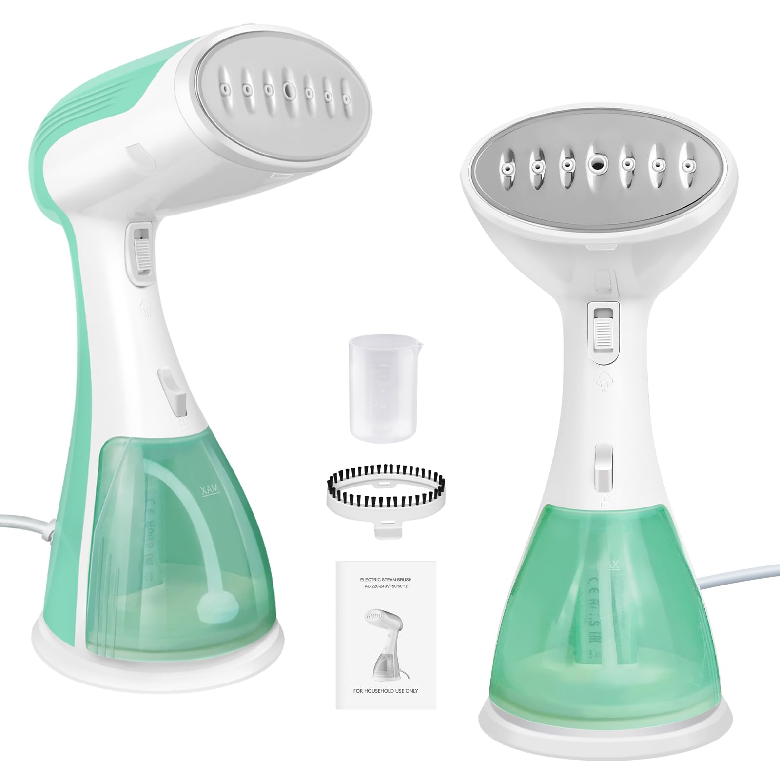 1500W Steamer Clothing Handheld with Stainless Steel Panel,300ml Water Tank,Portable Clothes Steamer, up to 27g/min, Ready to Use in 30s, Garment Fabric Shirt Wrinkles Remover, for Home, Travel, Green