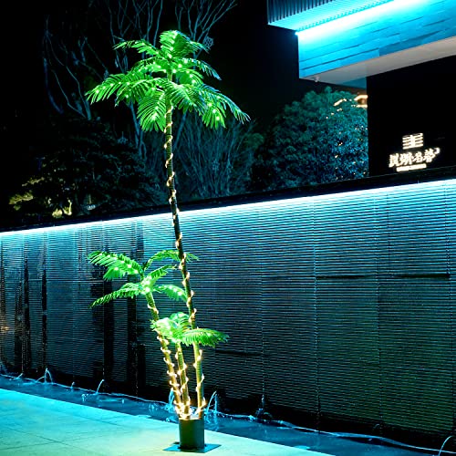 Solar Artificial Palm Tree Christmas Tree 7Ft 3Trunks 245Led Lighted Simulation Tropical Palm Tree Fake Plant Light For Patio Home Office Beach Yard Cruise Party Tiki Bar Decorations Solar Green #TOP6