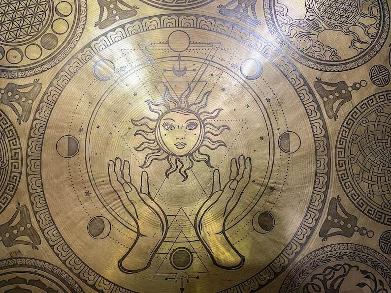 45 cm specjalne zaćmienie słońca rzeźba twarzy tybetański gong nepal-świątynia gong-dźwięk