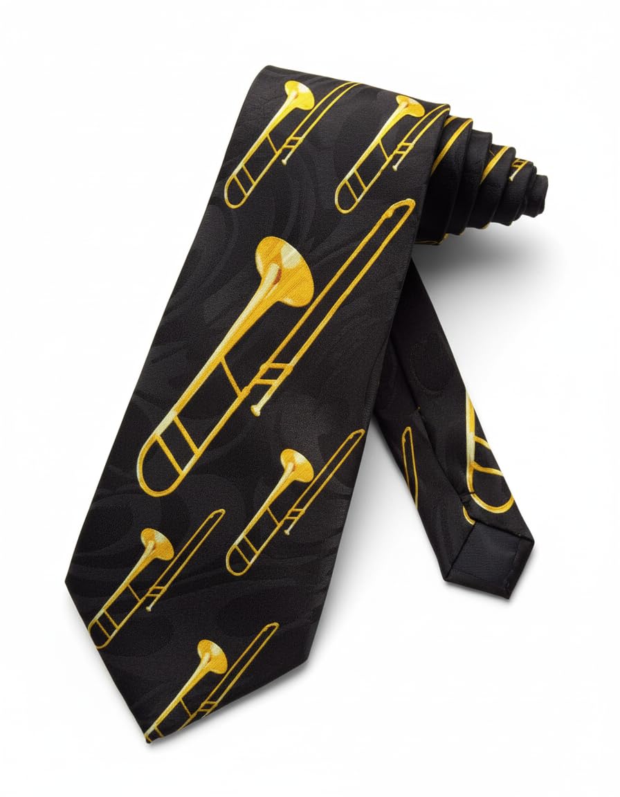Steven Harris Trombone Music Instrument Necktie - Black - One Size Neck Tie