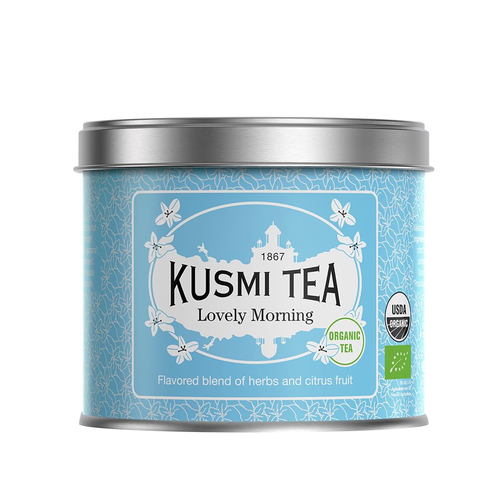 KUSMI TEALovely Morning - Organic Mix of Green Tea, Mate, Lemon, Guarana, Grapefruit and Orange - Loose Tea - 100g Metal Tin - Approx 50 Cups Quantity