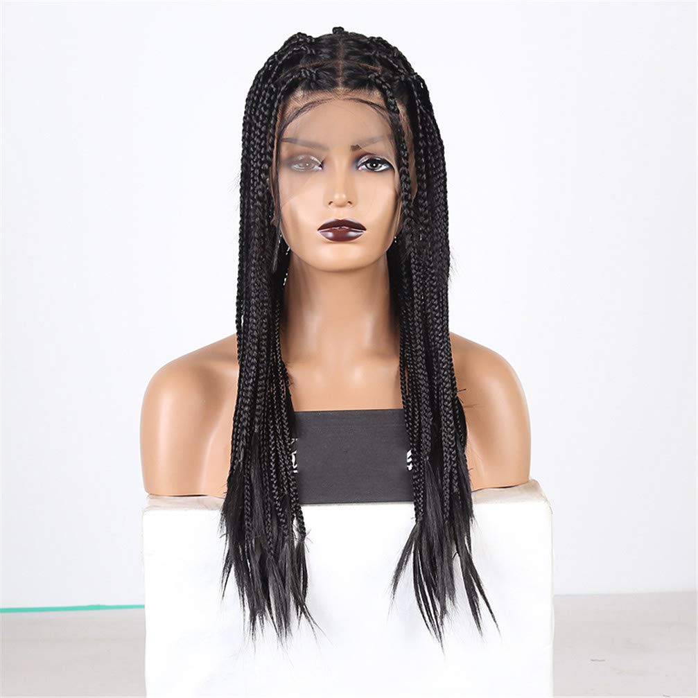 Perruque synthétique résistante à la chaleur à tresses boîte noires avec lace front
