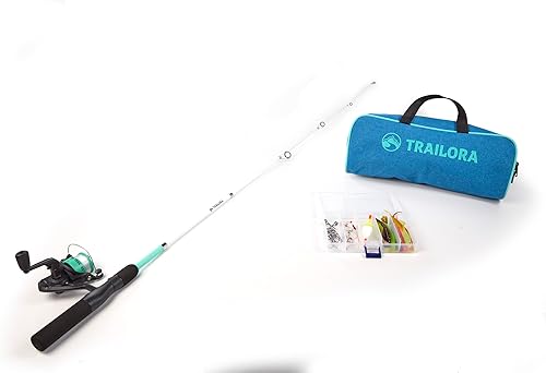 Miniatura 5 de Kit de pesca con caña, carrete, aparejos, ganchos, línea predistribuida, estuche de transporte con cremallera - barco/caravana/coche/cabina/cabaña