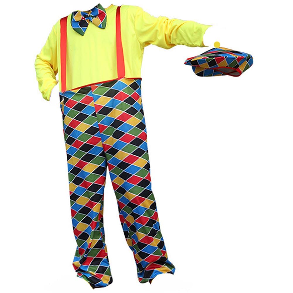 Fituenly Adult Funny Clown Costume Rainbow, Joker Fancy Dress Outfit for Men Women, Hen Do Night Party, Circus Magician Performance Halloween