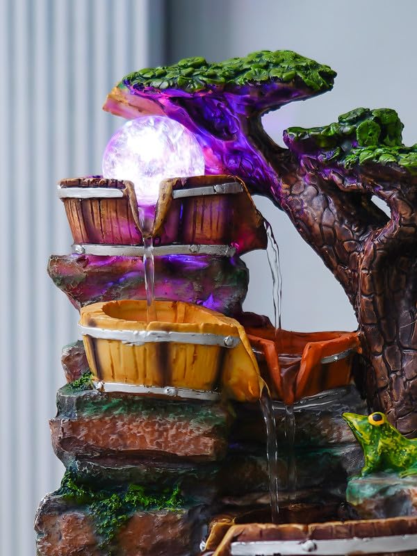 Image of Polyresin Tabletop 4 Steps Indoor Water Fountain for Home Decor with LED Light, Speed Controller Pump & Crystal Ball (Size:15 x 20 x 34.5 CM |Color: Multi | Weight: 2240 Gram)