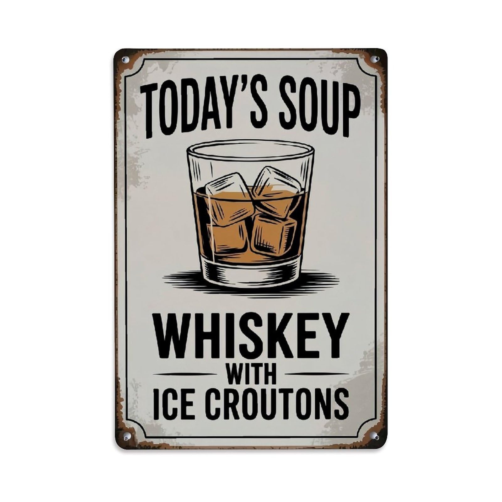 Jdfenggu Vintage Whiskey With Ice Croutons Retro Metal Tin Sign, Metal Poster For Bar, Home, Man Cave, Kitchen, Laundry Room Art Decor 8X12 Inch