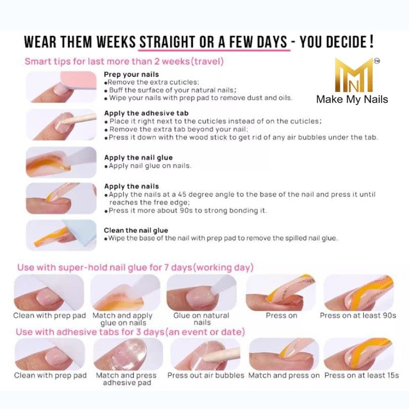 Makemynails Knockout Nails:- Set of 24 Reusable Nail Kit Gel Finished Press On Nails Dailywear Designer Nails Wedding Nails Long Lasting Nails Luxury Gel Nails (Knockout Nails) 4