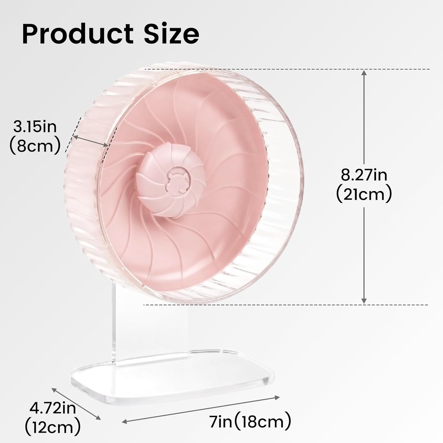 Silent Hamster Wheel, 8in Hamster Wheel with Adjustable Stand, Double-Bearing Quiet Spinner for Syrian Hamsters, Hedgehogs, Mice & Small Pets, Pink
