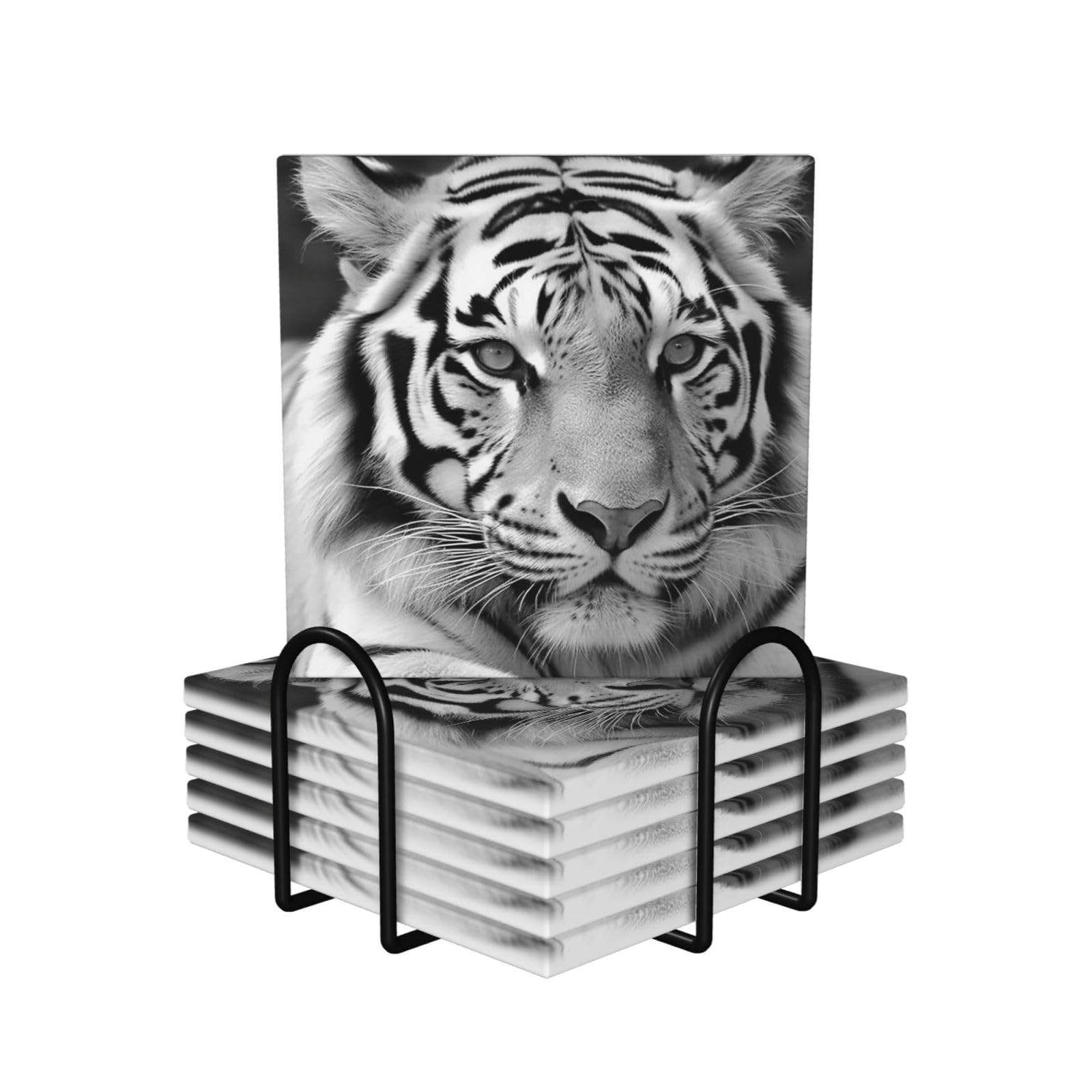 Dessous de verre en céramique lot de 6 absorbants avec support et motif tigre