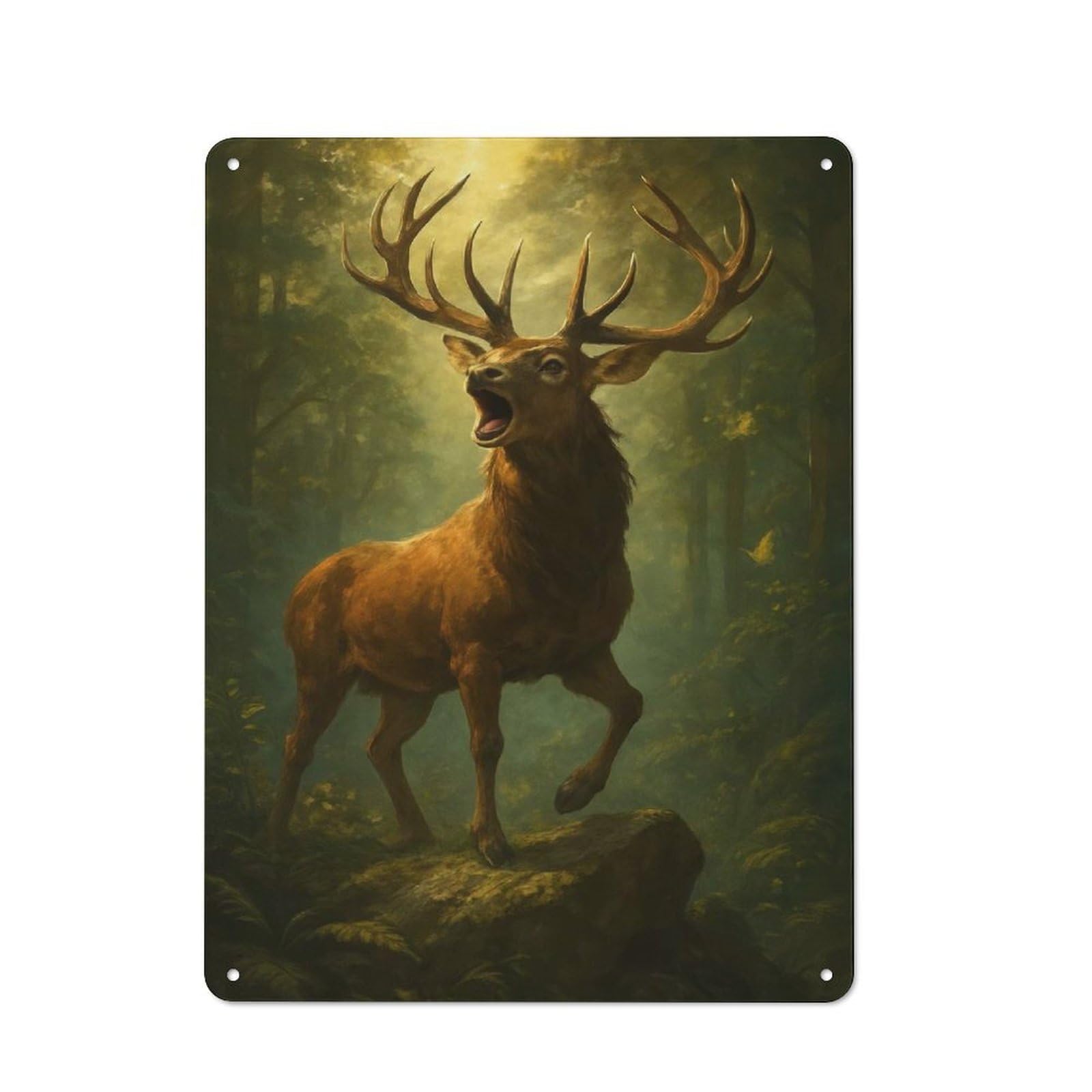 Junmoney Style-5 Retro Metal Wall Sign 40X30cm Featuring Roaring Stag In Forest For Garage Wall, For Garage, Workshop And Man Cave Decoration