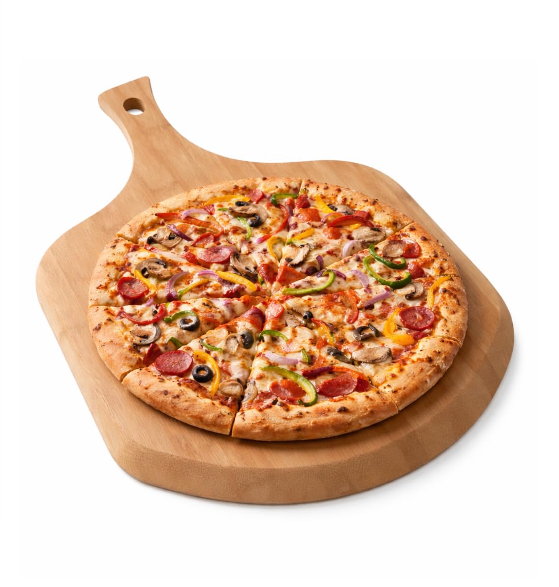 14" (35cm) Wooden Pizza Peel, Bamboo Pizza Paddle and Serving Board