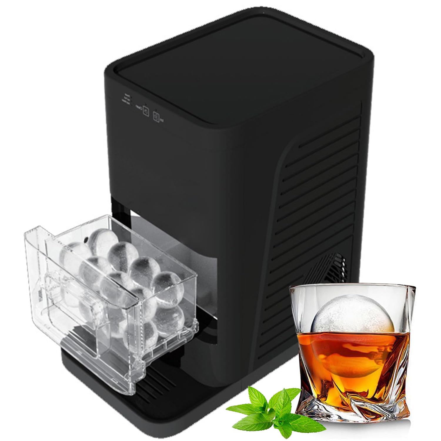 Máquina de hacer hielo con esferas de encimera, esferas de whisky grandes de 2 pulgadas, 84 piezas por día con autolimpieza, máquina de hacer hielo transparente para el hogar/negro
