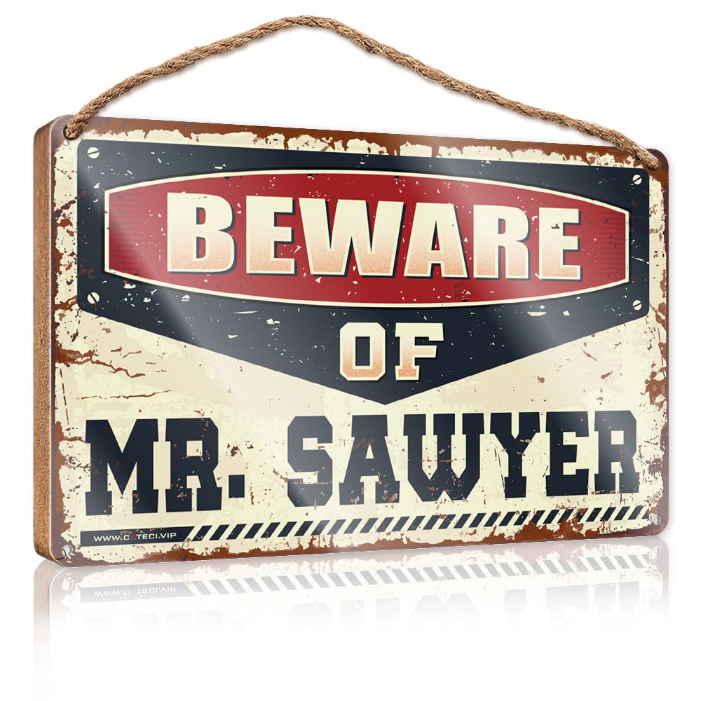 Dtha One Color Bathroom Decor Wall Art Funny Beware Of Mr. Sawyer Wooden Sign Cool Posters For Guys Welcome Sign(23X35cm)