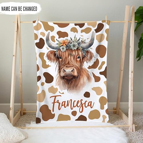 Vista 44 de Hyturtle Manta personalizada con estampado de vaca con nombre, mantas de bebé personalizadas para niños y niñas con estampado de vaca blanca y Vaca 7