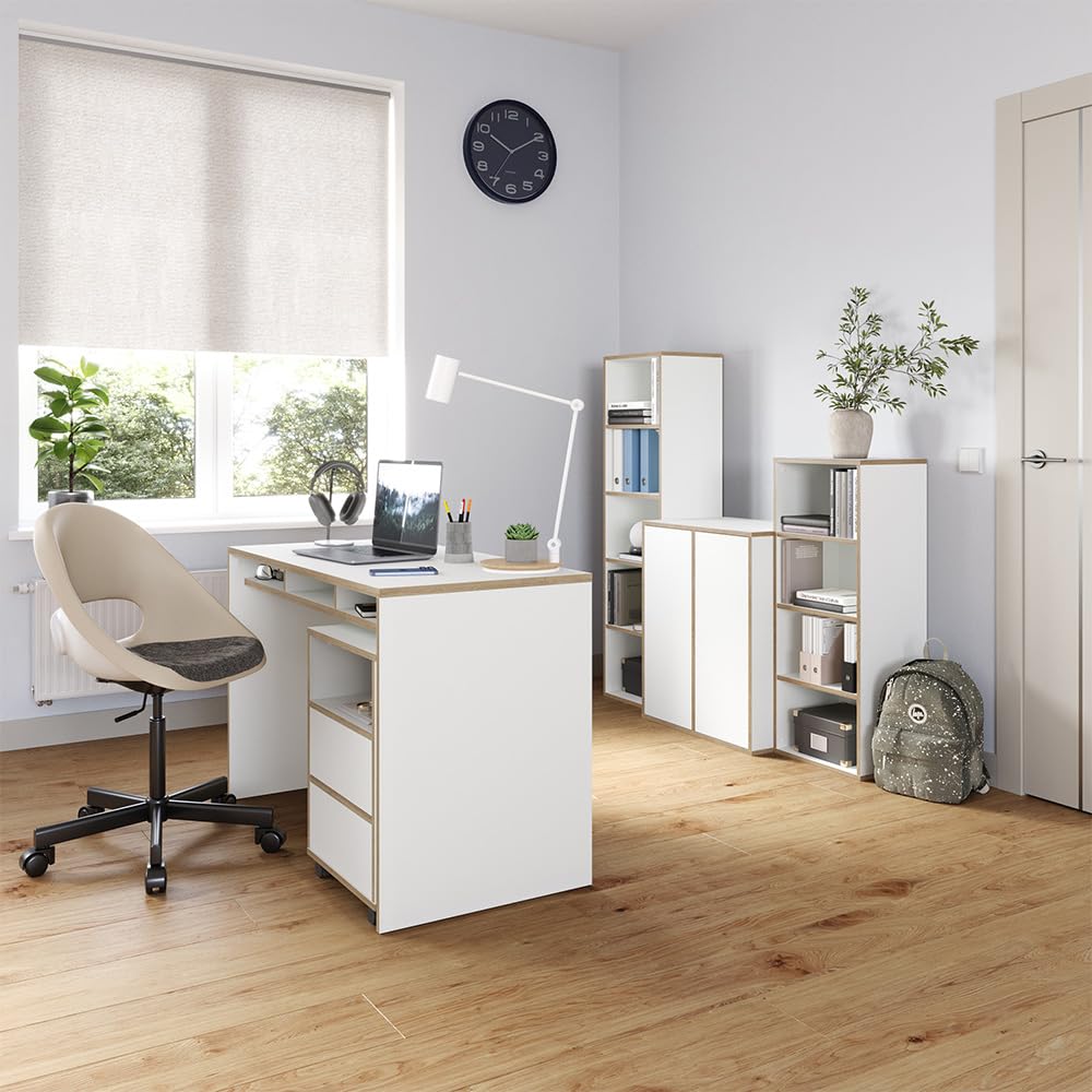 Vicco Caisson Roulant Tetrix, Blanc, 42x55cm | avec étagères et 2 tiroirs, sur roulettes pour une utilisation flexible au bureau ou en télétravail
