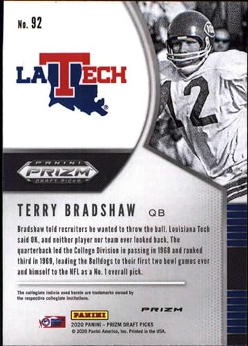 Miniatura 2 de 2020 Panini Prizm Draft Prizms Pink Pulsar #92 Terry Bradshaw Louisiana Tech Bulldogs Football Trading Card