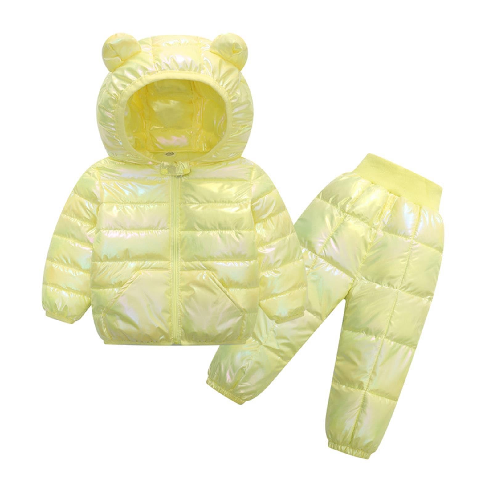 RNTOP Toddler Boys Girls Snowsuit Warm Winter Outfits Kids Light Puffer Hooded Winter Coats Jacket Pants (B, 6-7 Years)