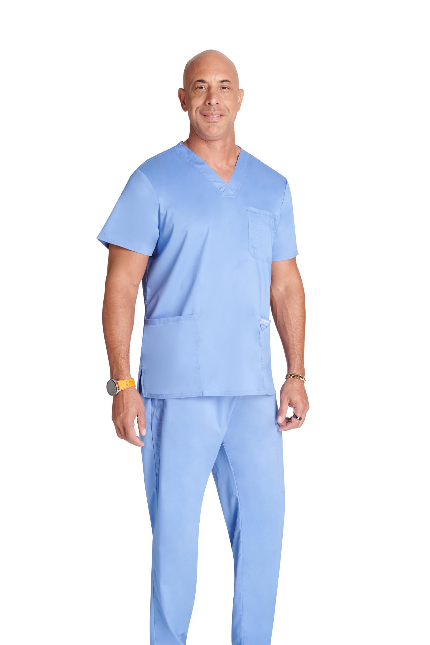 CHEROKEE Męskie Scrub Top Revolution - Odzież medyczna - Z kieszeniami - Dekolt w serek - WWE670, Ciel, XXL, Ciel, XXL