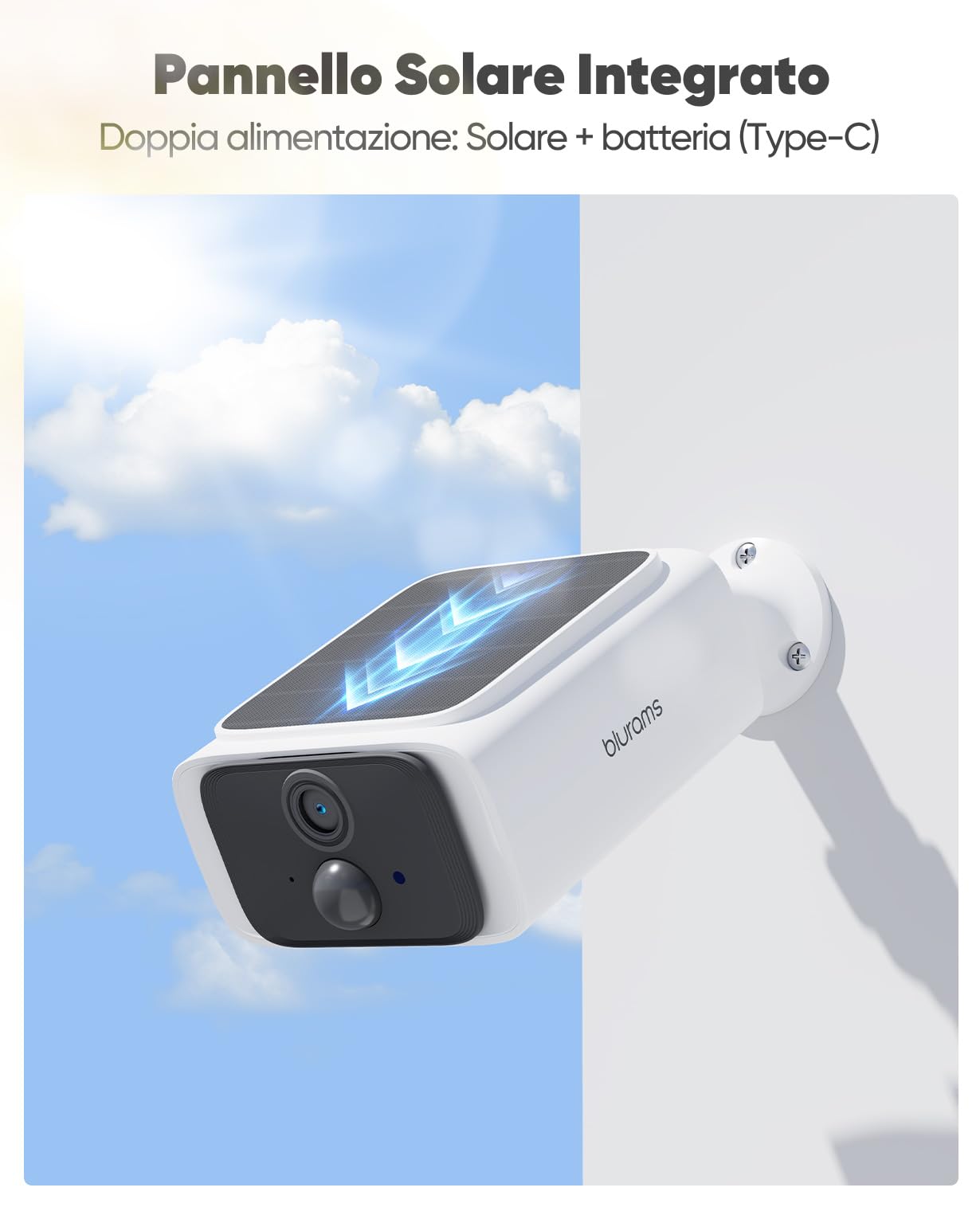 blurams 2K Telecamera WiFi Esterno Senza Fili - Pannello Solare Integrato