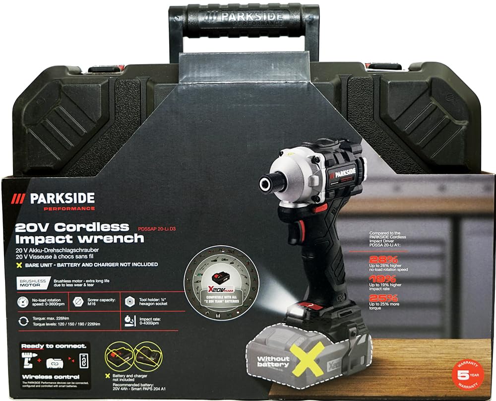 HEADNMORE® Bundle – PARKSIDE PERFORMANCE® 20 V – 1/4" akumulatorowa wkrętarka udarowa PDSSAP 20 + breloczek do kluczy (akumulator 2 x 4 Ah)