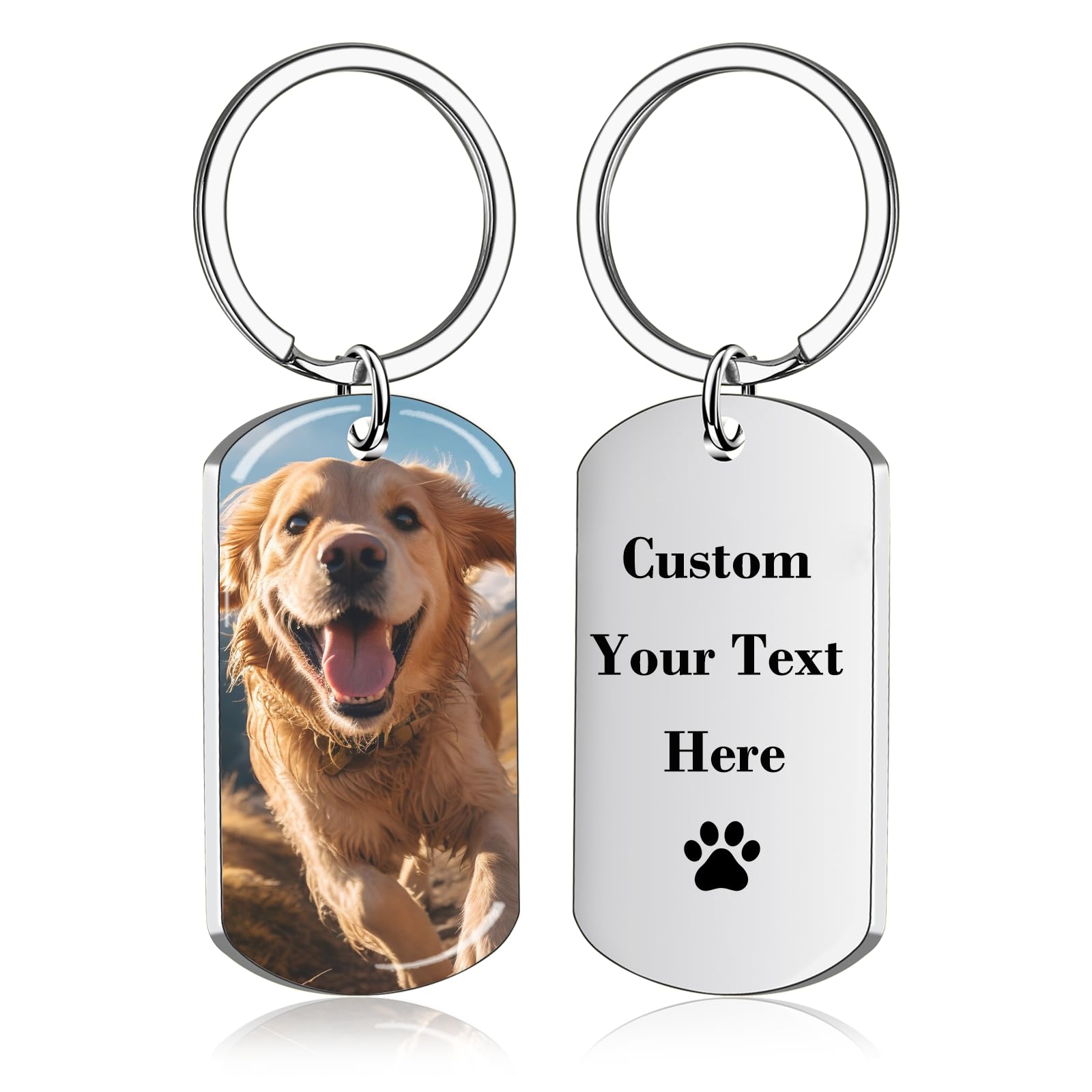BEXOA EDC Custom Keychain with Picture Personalized Engraving Photo/Text/Dog Tag Keychains for Family Men Boyfriend Gifts (UV Color - Silver)