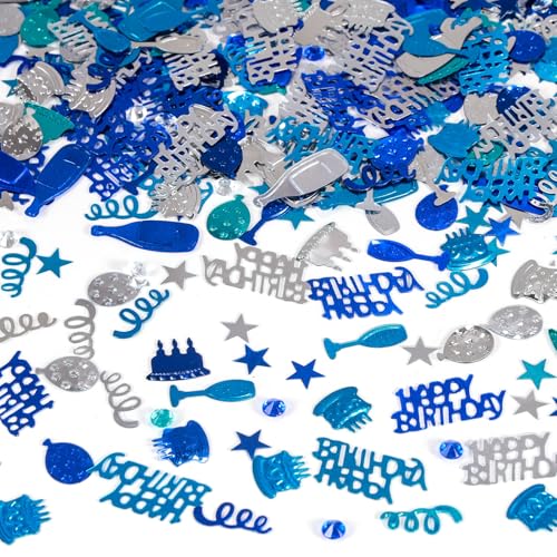 Blue and Silver Happy Birthday Confetti 3000 Pcs Birthday Cake Table Metallic Foil Confetti Party Table Decor for Party Baby Shower DIY Arts and Crafting