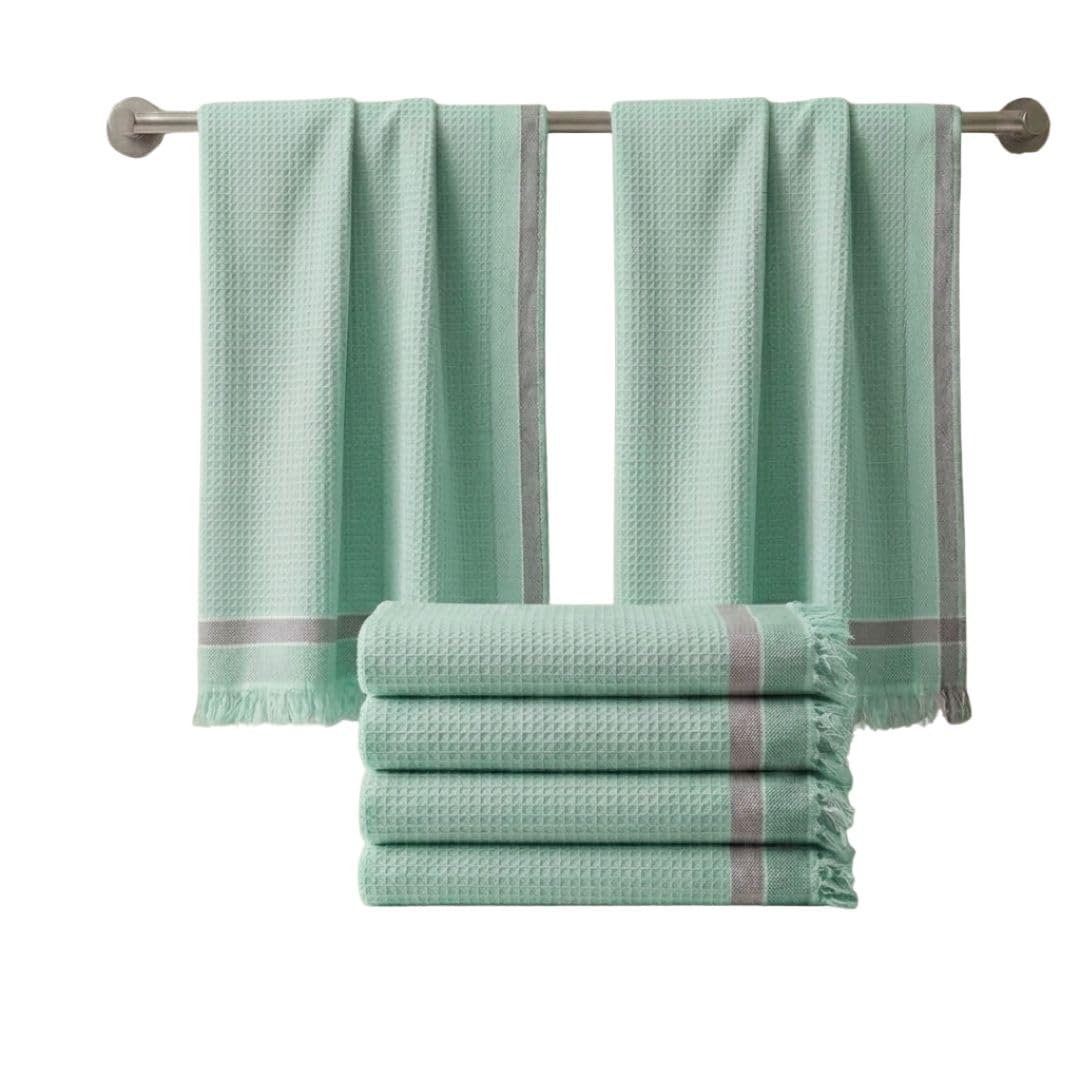 Athom Living Premium Cotton Bath Towel, Quick Dry, Ultra Soft, Highly Absorbent, Lightweight Waffle Border, Durable & Skin Friendly, Pack of 6 | Large Size 75x150 cm (White)